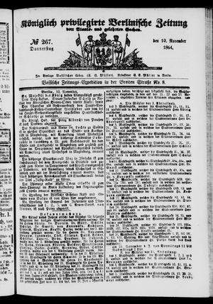 Königlich privilegirte Berlinische Zeitung von Staats- und gelehrten Sachen vom 10.11.1864