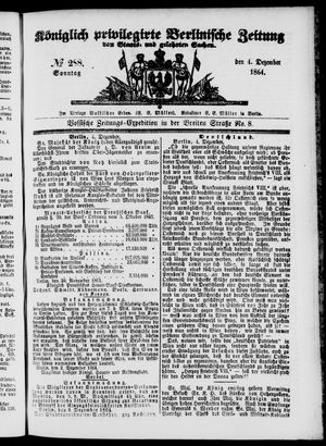 Königlich privilegirte Berlinische Zeitung von Staats- und gelehrten Sachen vom 04.12.1864