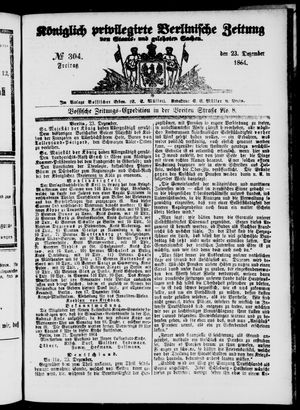 Königlich privilegirte Berlinische Zeitung von Staats- und gelehrten Sachen vom 23.12.1864