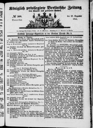Königlich privilegirte Berlinische Zeitung von Staats- und gelehrten Sachen vom 29.12.1864