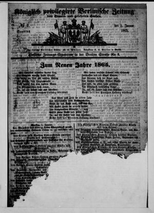 Königlich privilegirte Berlinische Zeitung von Staats- und gelehrten Sachen vom 01.01.1865