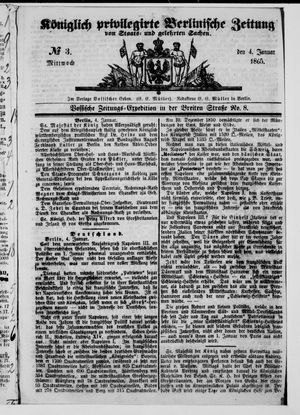 Königlich privilegirte Berlinische Zeitung von Staats- und gelehrten Sachen on Jan 4, 1865
