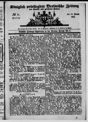 Königlich privilegirte Berlinische Zeitung von Staats- und gelehrten Sachen vom 13.01.1865