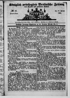 Königlich privilegirte Berlinische Zeitung von Staats- und gelehrten Sachen vom 19.01.1865