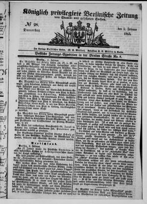 Königlich privilegirte Berlinische Zeitung von Staats- und gelehrten Sachen on Feb 2, 1865