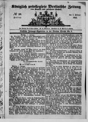 Königlich privilegirte Berlinische Zeitung von Staats- und gelehrten Sachen vom 03.02.1865