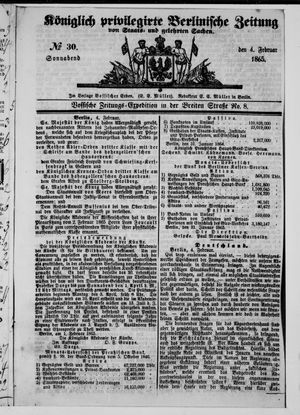 Königlich privilegirte Berlinische Zeitung von Staats- und gelehrten Sachen vom 04.02.1865