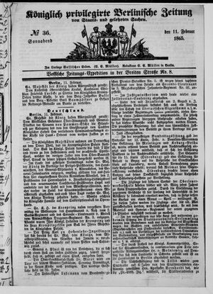 Königlich privilegirte Berlinische Zeitung von Staats- und gelehrten Sachen on Feb 11, 1865