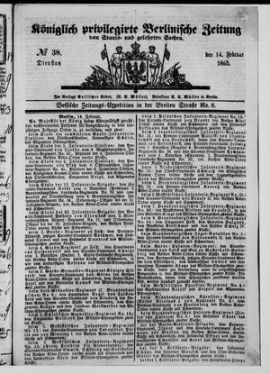 Königlich privilegirte Berlinische Zeitung von Staats- und gelehrten Sachen vom 14.02.1865