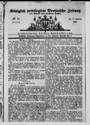Königlich privilegirte Berlinische Zeitung von Staats- und gelehrten Sachen vom 17.02.1865