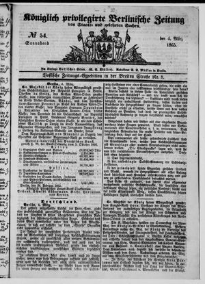 Königlich privilegirte Berlinische Zeitung von Staats- und gelehrten Sachen on Mar 4, 1865
