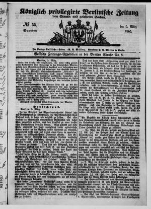 Königlich privilegirte Berlinische Zeitung von Staats- und gelehrten Sachen vom 05.03.1865