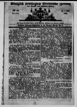 Königlich privilegirte Berlinische Zeitung von Staats- und gelehrten Sachen vom 07.03.1865