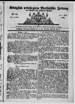 Königlich privilegirte Berlinische Zeitung von Staats- und gelehrten Sachen on Mar 9, 1865