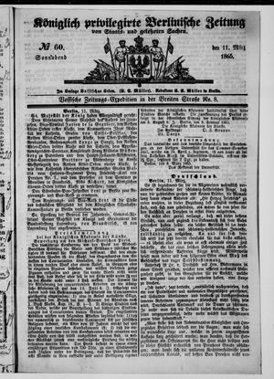 Königlich privilegirte Berlinische Zeitung von Staats- und gelehrten Sachen vom 11.03.1865