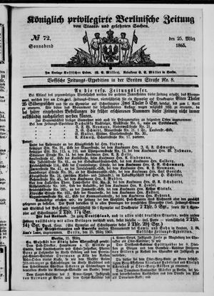 Königlich privilegirte Berlinische Zeitung von Staats- und gelehrten Sachen vom 25.03.1865