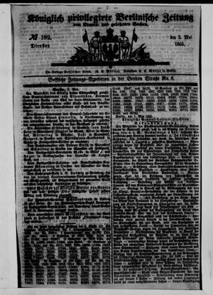 Königlich privilegirte Berlinische Zeitung von Staats- und gelehrten Sachen vom 02.05.1865