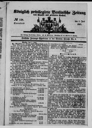 Königlich privilegirte Berlinische Zeitung von Staats- und gelehrten Sachen vom 03.06.1865