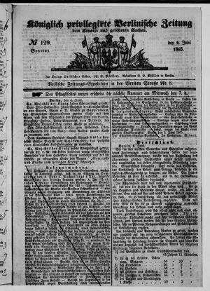 Königlich privilegirte Berlinische Zeitung von Staats- und gelehrten Sachen vom 04.06.1865