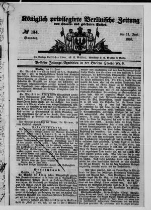 Königlich privilegirte Berlinische Zeitung von Staats- und gelehrten Sachen vom 11.06.1865