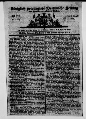 Königlich privilegirte Berlinische Zeitung von Staats- und gelehrten Sachen vom 01.08.1865