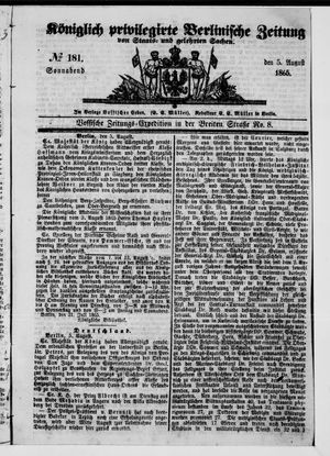 Königlich privilegirte Berlinische Zeitung von Staats- und gelehrten Sachen on Aug 5, 1865