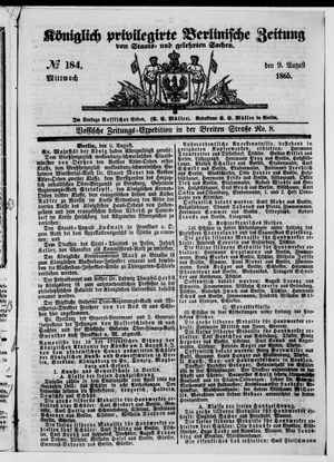 Königlich privilegirte Berlinische Zeitung von Staats- und gelehrten Sachen on Aug 9, 1865