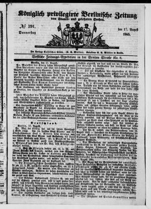 Königlich privilegirte Berlinische Zeitung von Staats- und gelehrten Sachen vom 17.08.1865