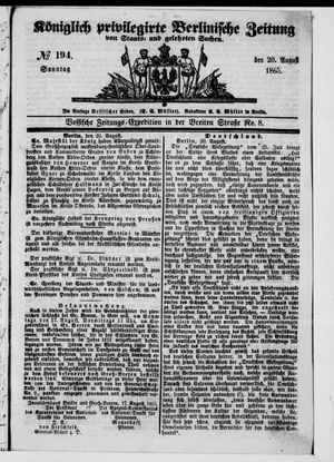Königlich privilegirte Berlinische Zeitung von Staats- und gelehrten Sachen on Aug 20, 1865