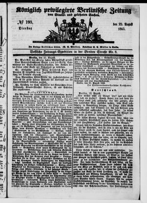 Königlich privilegirte Berlinische Zeitung von Staats- und gelehrten Sachen vom 22.08.1865
