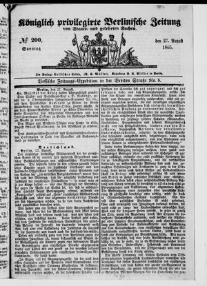 Königlich privilegirte Berlinische Zeitung von Staats- und gelehrten Sachen on Aug 27, 1865