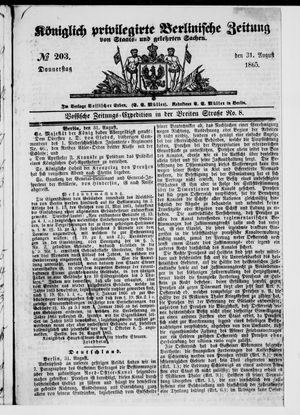 Königlich privilegirte Berlinische Zeitung von Staats- und gelehrten Sachen on Aug 31, 1865