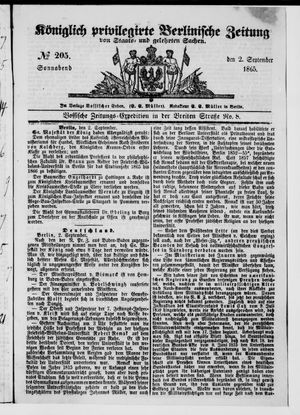Königlich privilegirte Berlinische Zeitung von Staats- und gelehrten Sachen on Sep 2, 1865