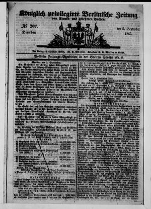 Königlich privilegirte Berlinische Zeitung von Staats- und gelehrten Sachen on Sep 5, 1865