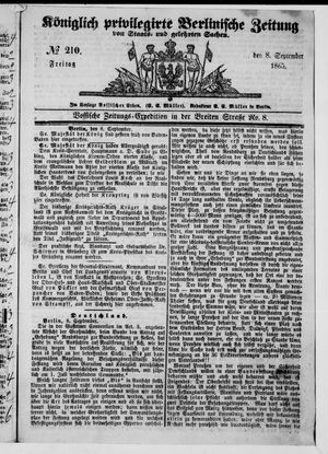 Königlich privilegirte Berlinische Zeitung von Staats- und gelehrten Sachen vom 08.09.1865