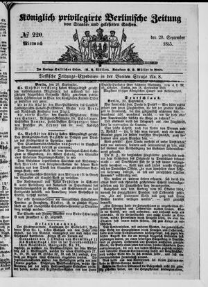 Königlich privilegirte Berlinische Zeitung von Staats- und gelehrten Sachen on Sep 20, 1865