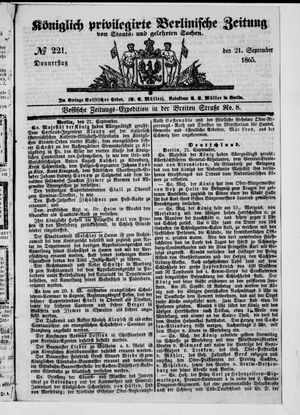 Königlich privilegirte Berlinische Zeitung von Staats- und gelehrten Sachen vom 21.09.1865