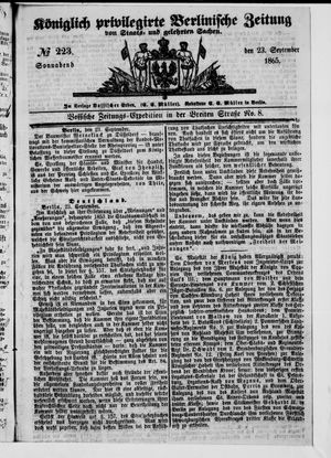 Königlich privilegirte Berlinische Zeitung von Staats- und gelehrten Sachen vom 23.09.1865
