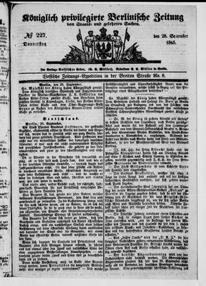 Königlich privilegirte Berlinische Zeitung von Staats- und gelehrten Sachen on Sep 28, 1865