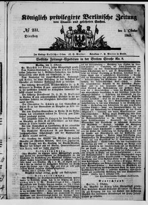 Königlich privilegirte Berlinische Zeitung von Staats- und gelehrten Sachen on Oct 3, 1865