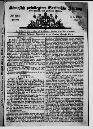 Königlich privilegirte Berlinische Zeitung von Staats- und gelehrten Sachen vom 06.10.1865