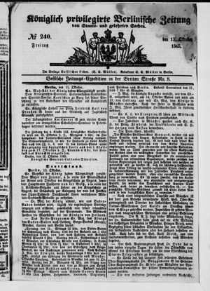 Königlich privilegirte Berlinische Zeitung von Staats- und gelehrten Sachen on Oct 13, 1865