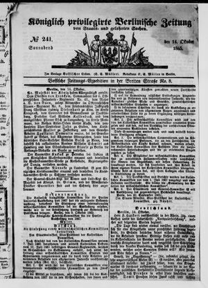 Königlich privilegirte Berlinische Zeitung von Staats- und gelehrten Sachen vom 14.10.1865