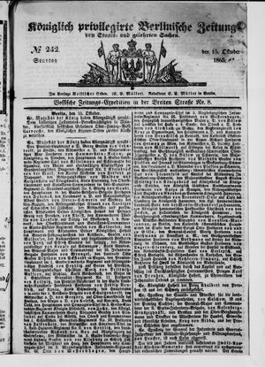 Königlich privilegirte Berlinische Zeitung von Staats- und gelehrten Sachen on Oct 15, 1865