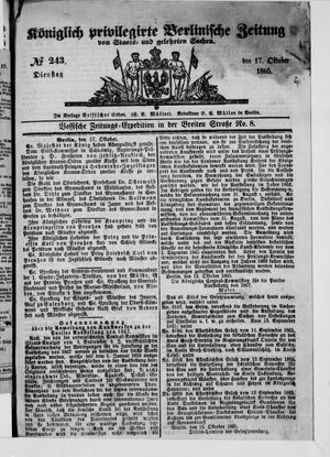 Königlich privilegirte Berlinische Zeitung von Staats- und gelehrten Sachen vom 17.10.1865