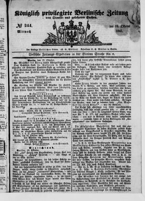 Königlich privilegirte Berlinische Zeitung von Staats- und gelehrten Sachen vom 18.10.1865