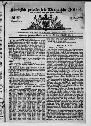 Königlich privilegirte Berlinische Zeitung von Staats- und gelehrten Sachen vom 28.10.1865