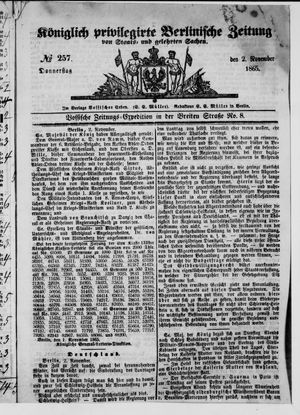 Königlich privilegirte Berlinische Zeitung von Staats- und gelehrten Sachen vom 02.11.1865