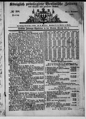 Königlich privilegirte Berlinische Zeitung von Staats- und gelehrten Sachen vom 03.11.1865
