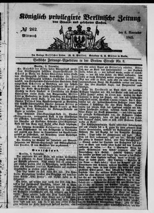 Königlich privilegirte Berlinische Zeitung von Staats- und gelehrten Sachen vom 08.11.1865